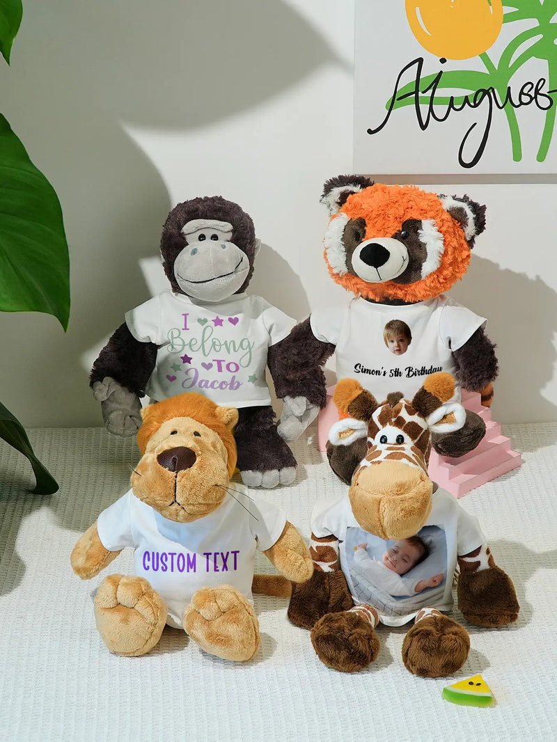 Personalized Animal Plush Stuffed Toy Birth Announcement Gift for Baby Shower