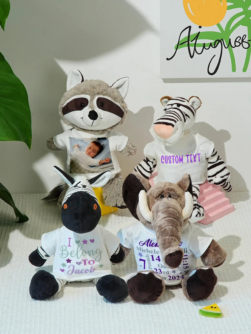 Personalized Animal Plush Stuffed Toy Birth Announcement Gift for Baby Shower