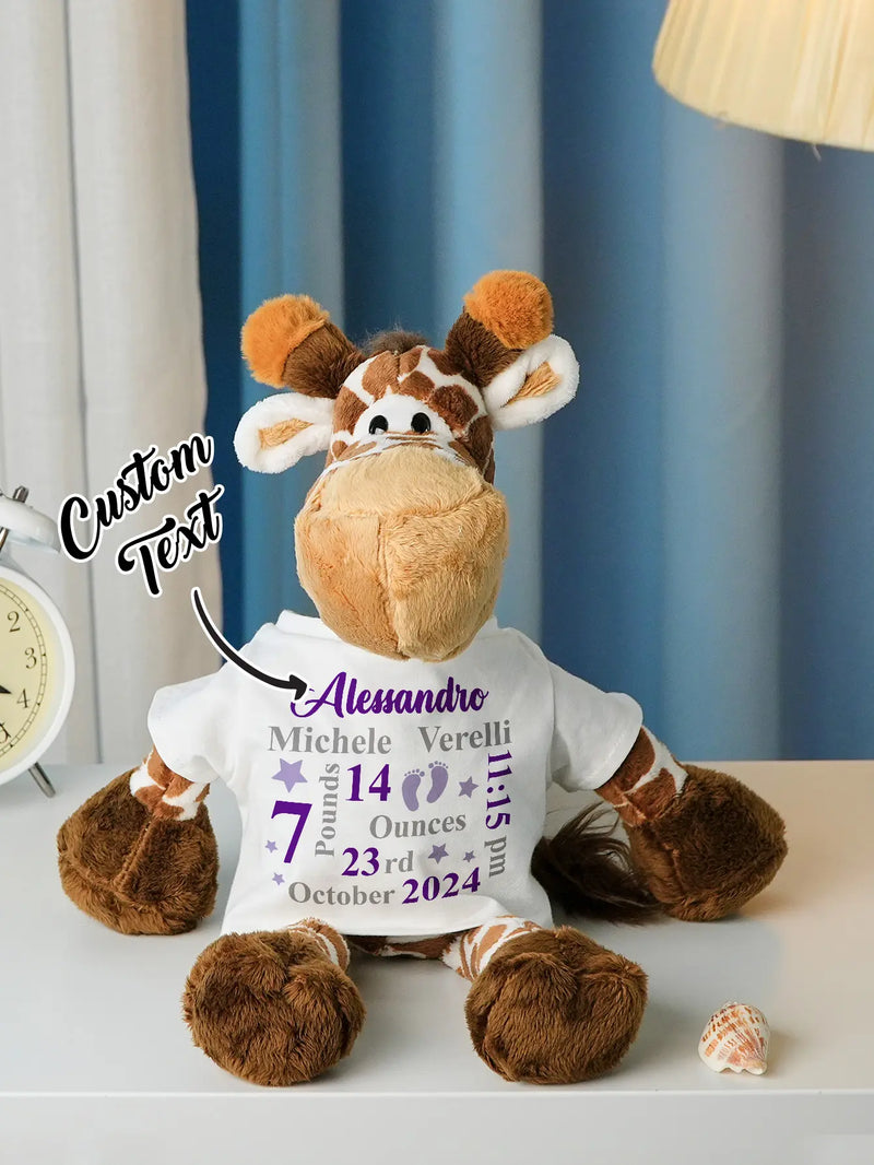 Personalized Animal Plush Stuffed Toy Birth Announcement Gift for Baby Shower