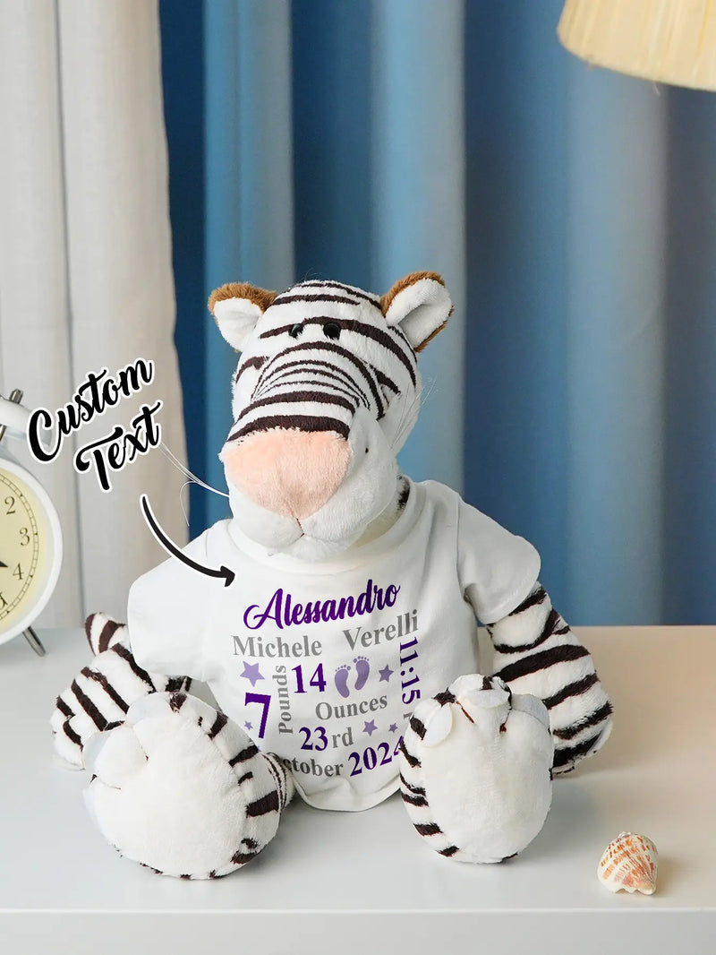 Personalized Animal Plush Stuffed Toy Birth Announcement Gift for Baby Shower