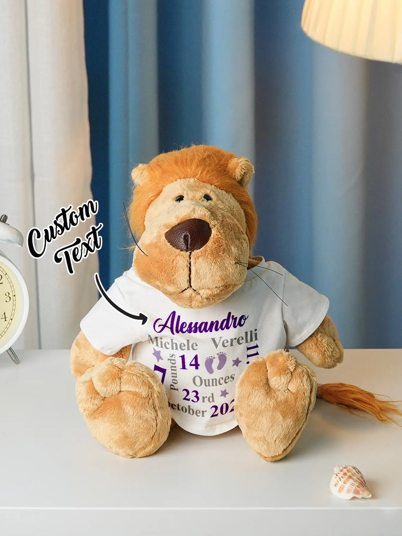 Personalized Animal Plush Stuffed Toy Birth Announcement Gift for Baby Shower