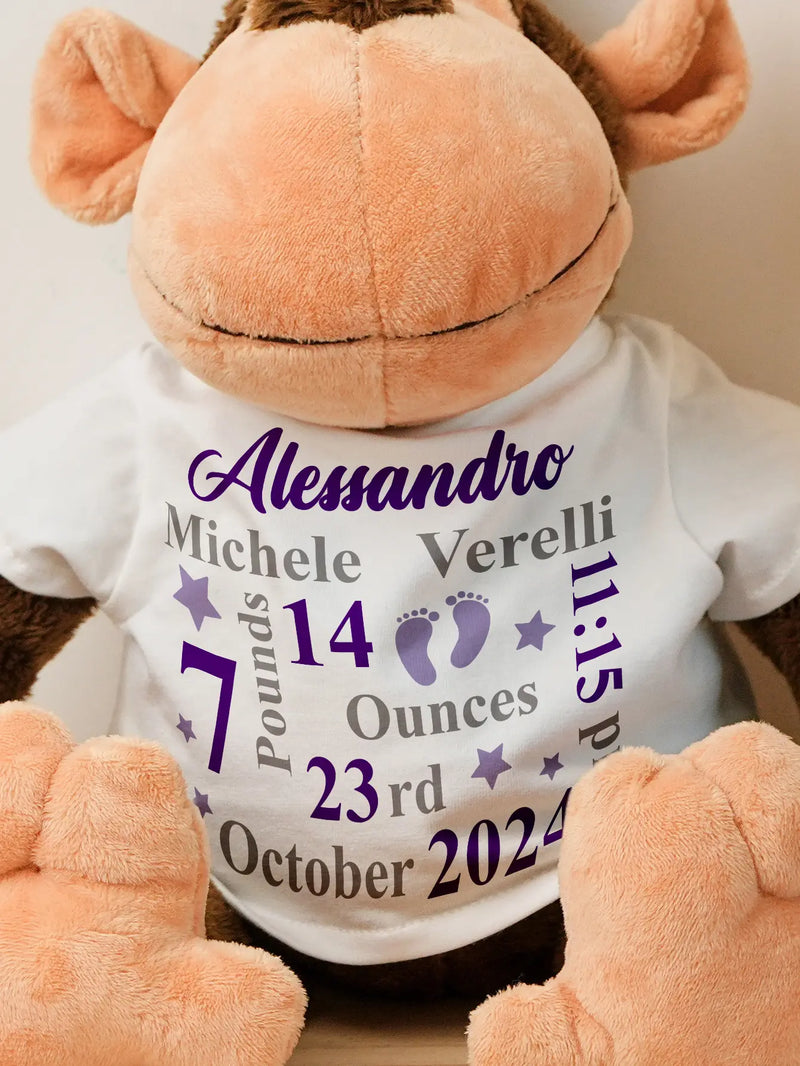 Personalized Animal Plush Stuffed Toy Birth Announcement Gift for Baby Shower