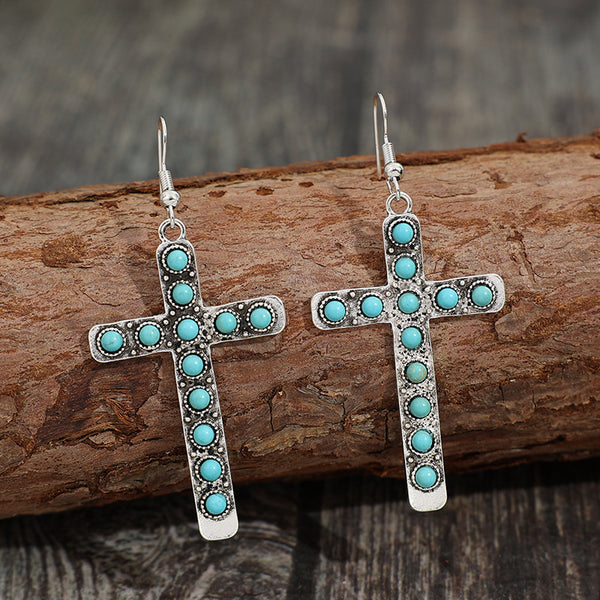 Artificial Turquoise Cross Shape Earrings