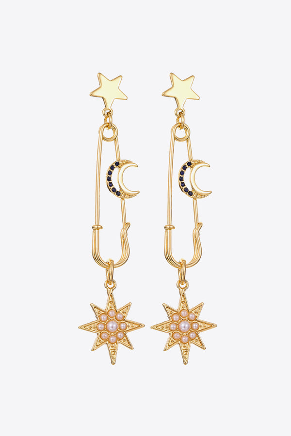 5-Pair Wholesale Inlaid Pearl Star and Moon Drop Earrings