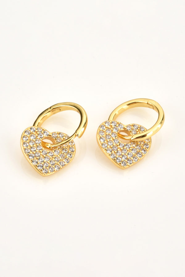 Zircon Heart Drop Huggie Earrings