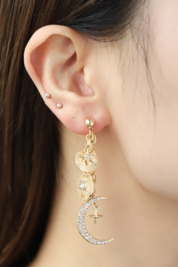 Rhinestone Moon Dangle Earrings