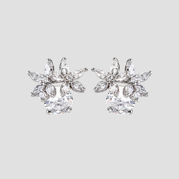 Zircon 925 Sterling Silver Flower Stud Earrings