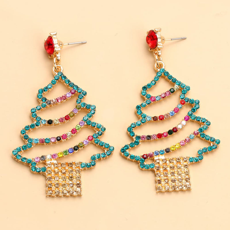 Rhinestone Alloy Christmas Tree Earrings