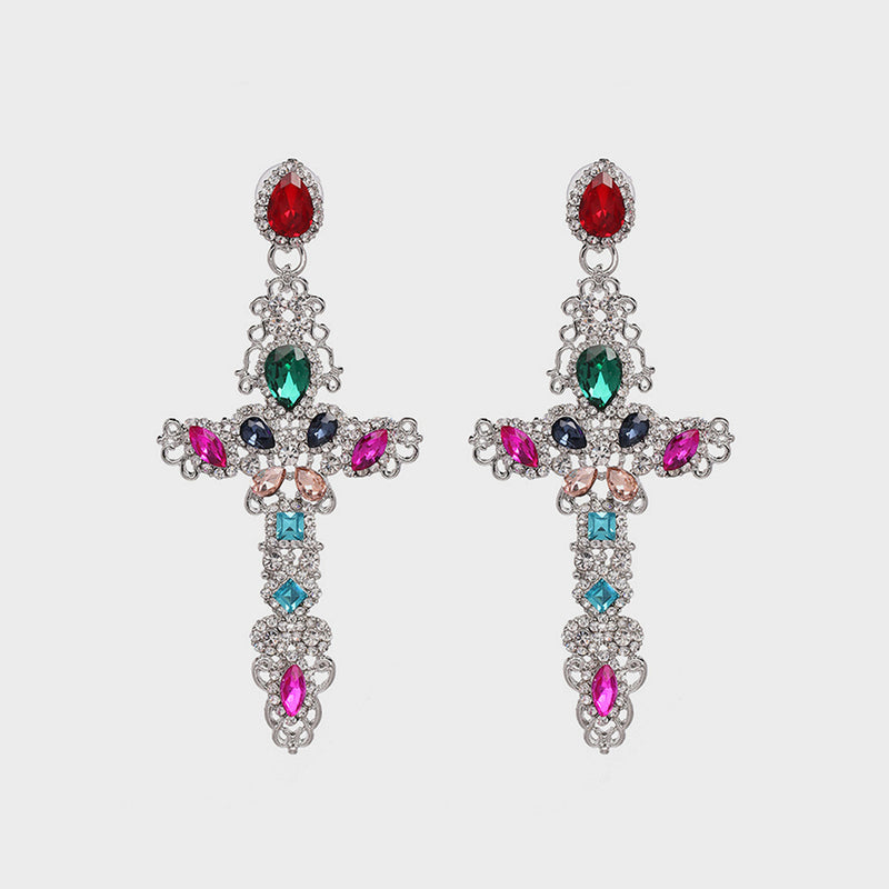 Rhinestone Alloy Cross Earrings