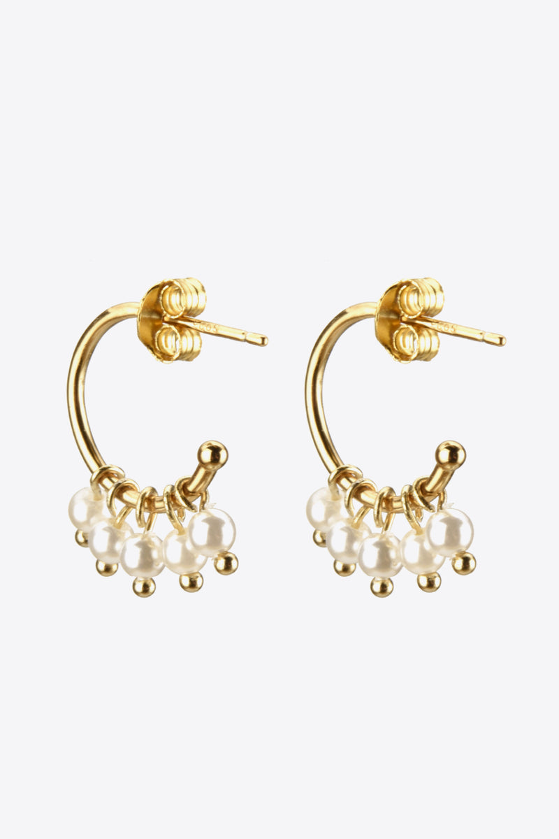 Pearl 925 Sterling Silver C-Hoop Earrings