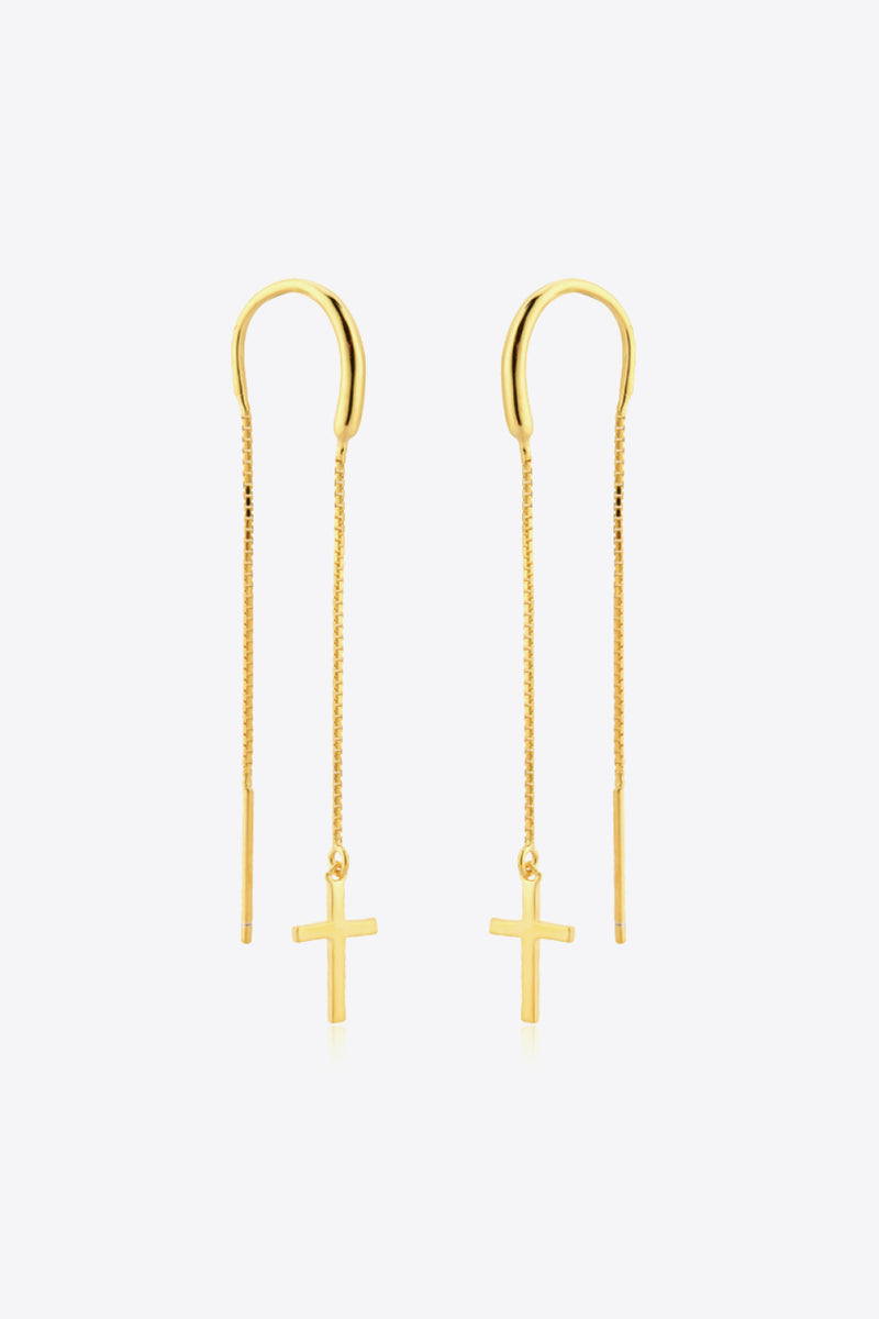 925 Sterling Silver Cross Threader Earrings