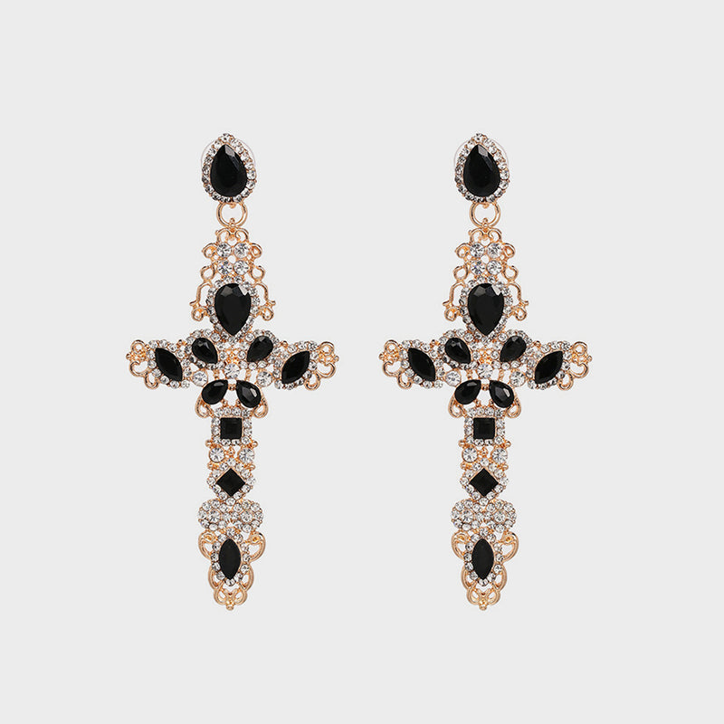 Rhinestone Alloy Cross Earrings