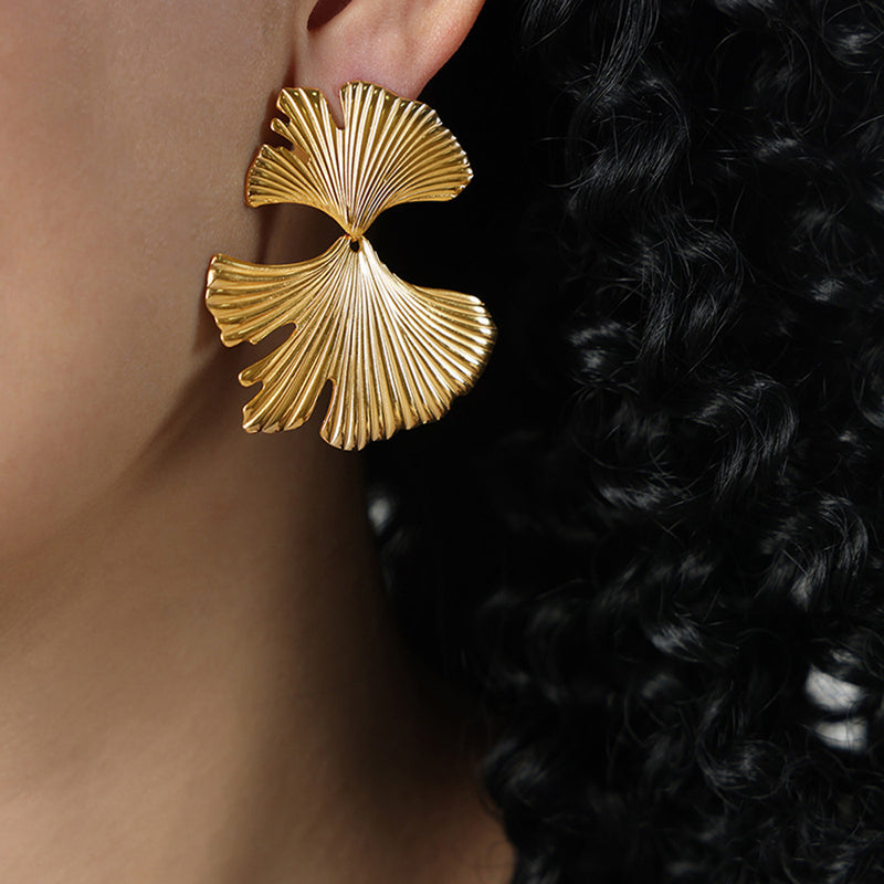 Ginkgo Biloba Design Stud Earrings