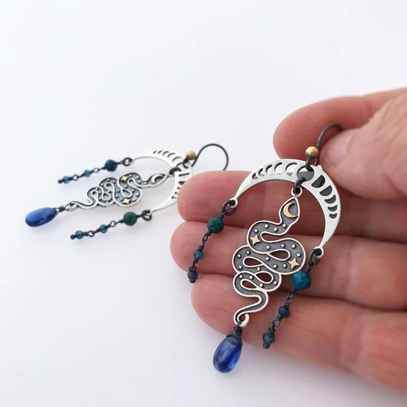 Snake & Moon Alloy Earrings