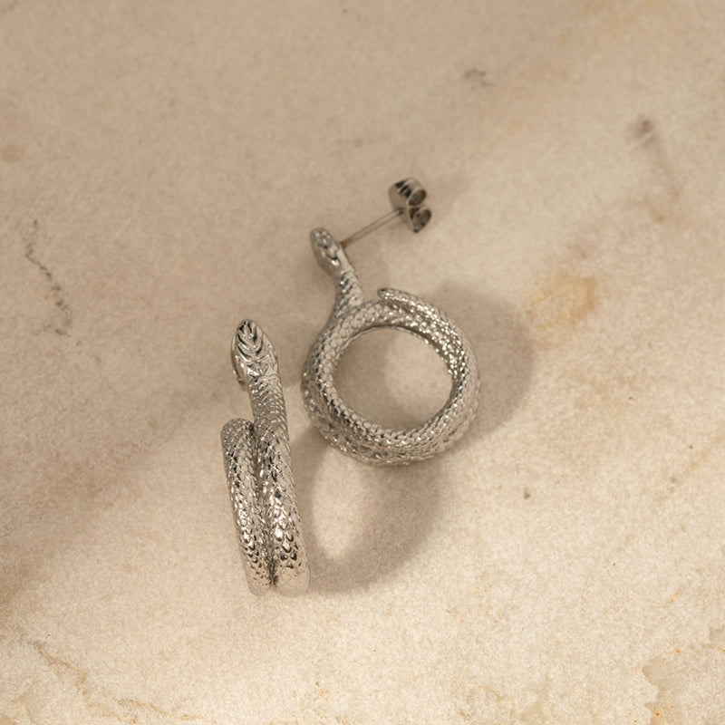 Stainless Steel Silver-Plated Snake Earrings