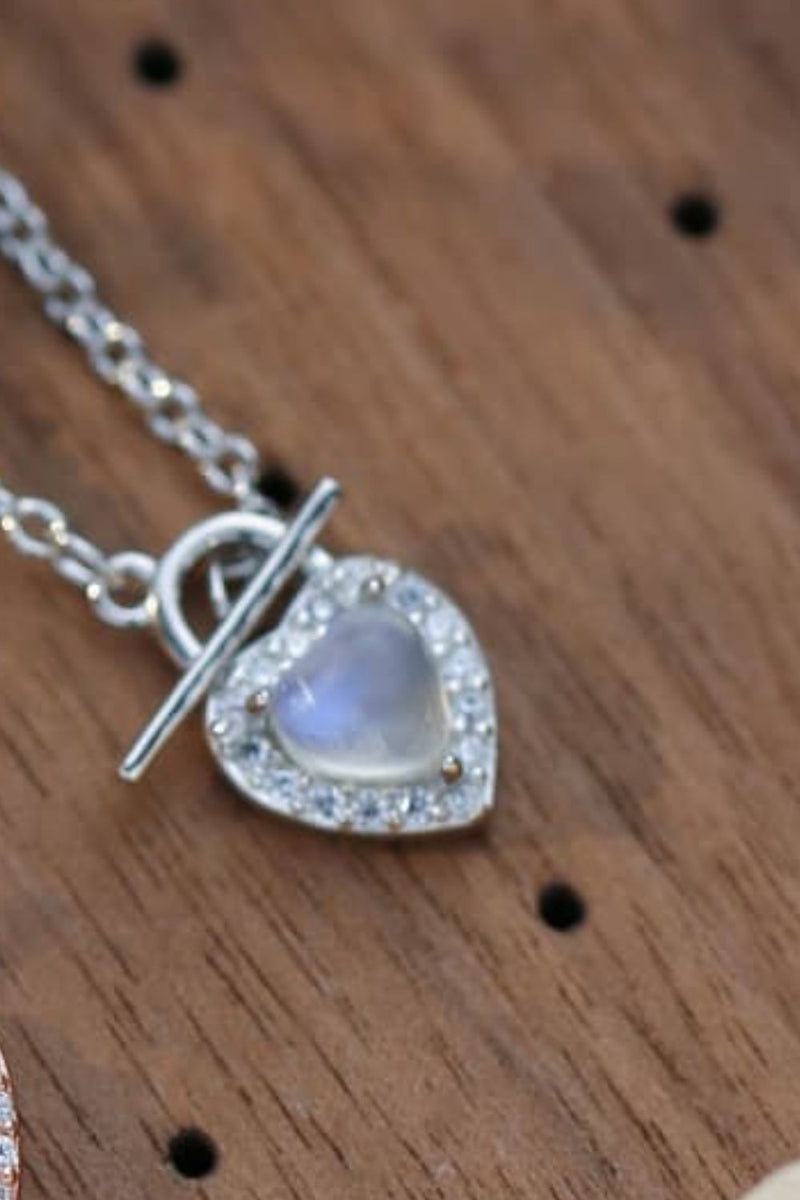 Moonstone Heart Lock Pendant Necklace