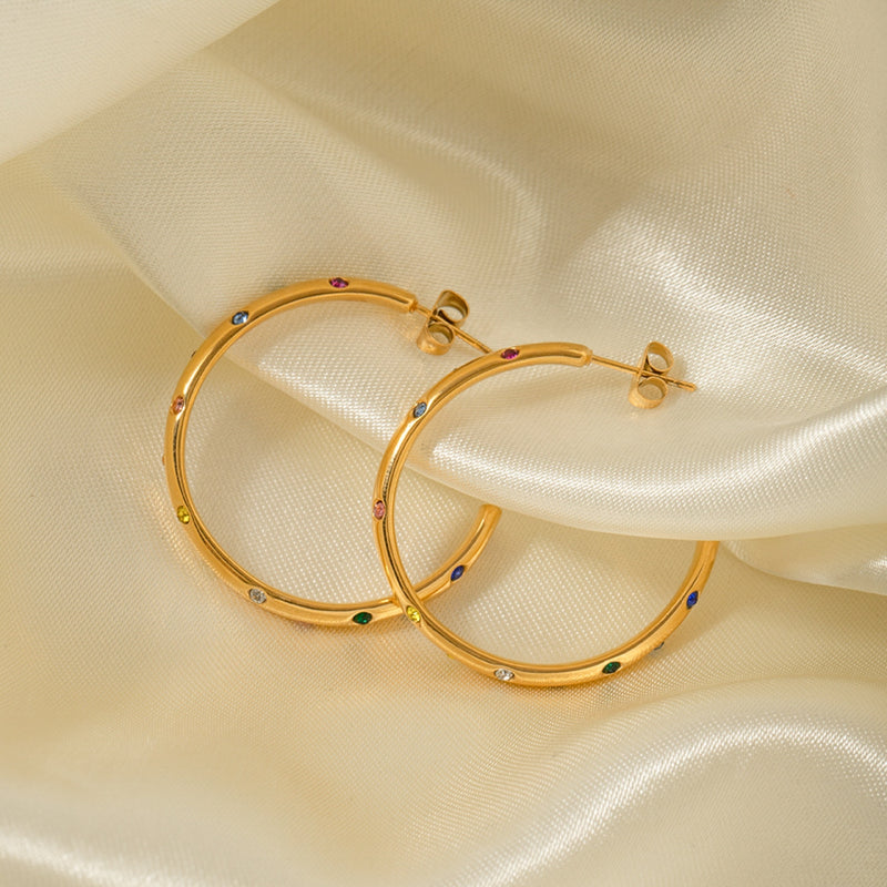 Zircon 18K Gold-Plated C-Hoop Earrings