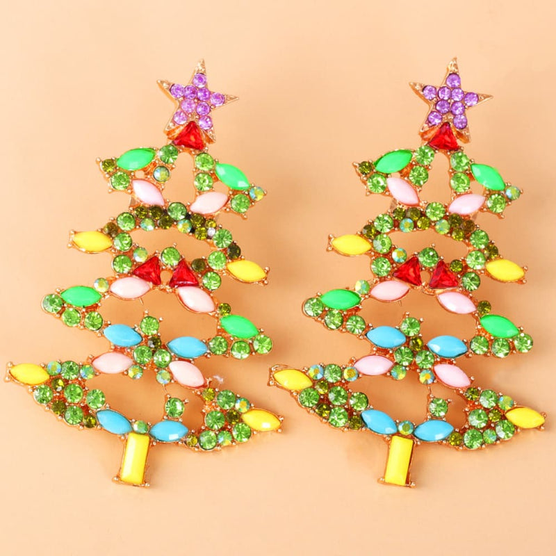 Christmas Tree Rhinestone Alloy Earrings