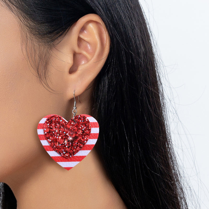 PU Leather Iron Hook Sequin Heart Earrings