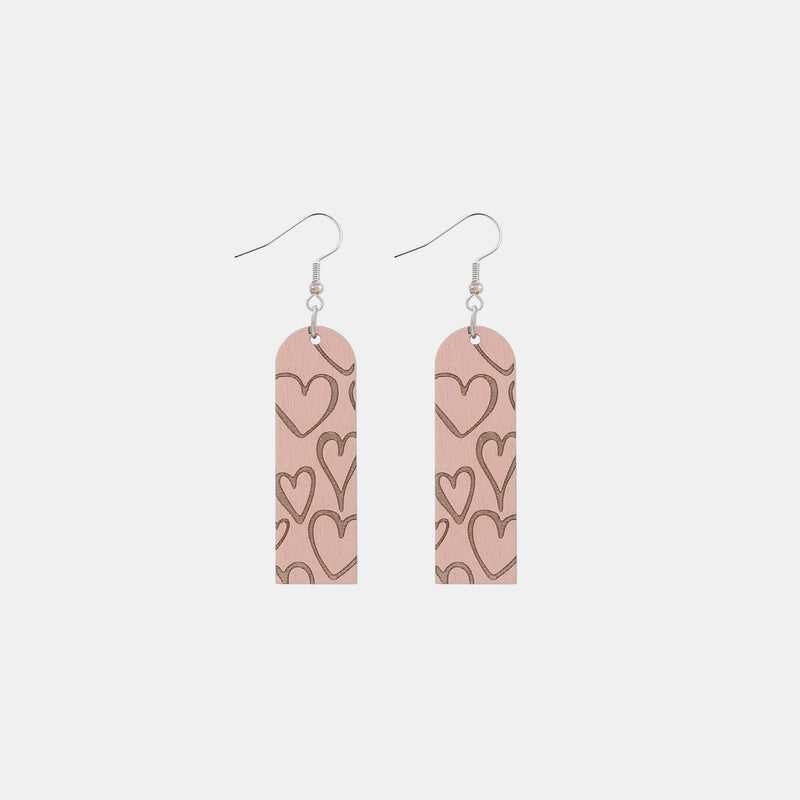 Heart Pattern Wooden Dangle Earrings