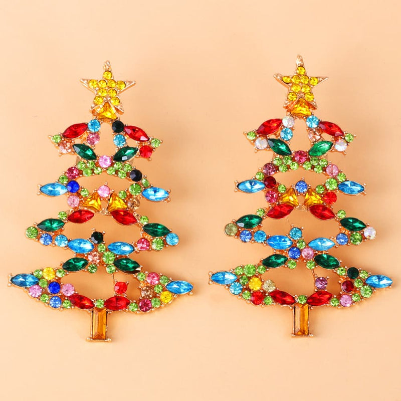 Christmas Tree Rhinestone Alloy Earrings