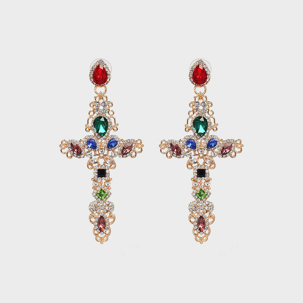 Rhinestone Alloy Cross Earrings