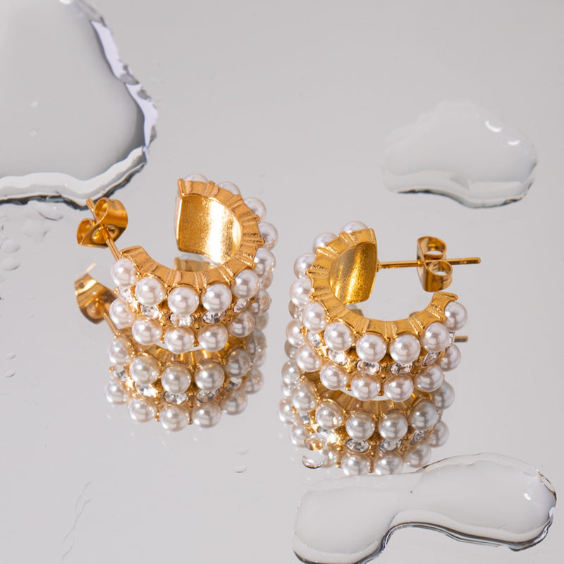 18K Gold-Plated Pearl C-Hoop Earrings