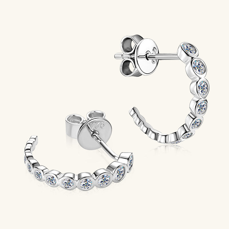 Inlaid Moissanite 925 Sterling Silver C-Hoop Earrings