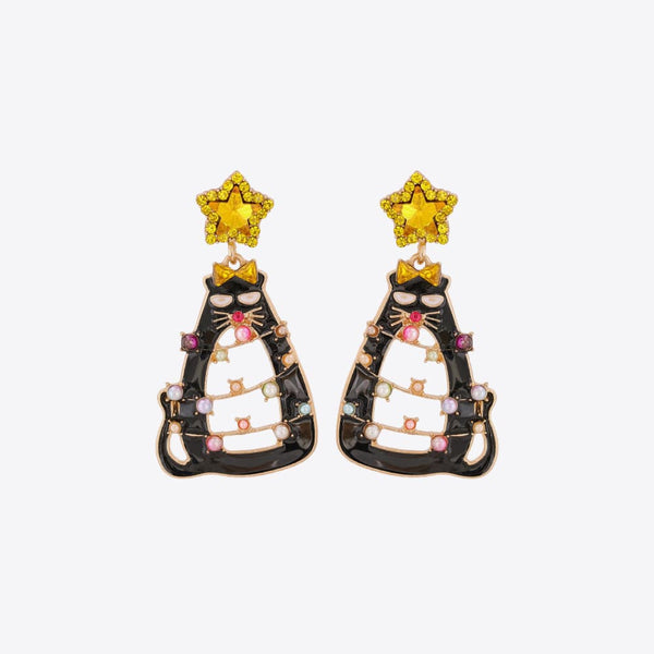 Rhinestone Alloy Cat Earrings