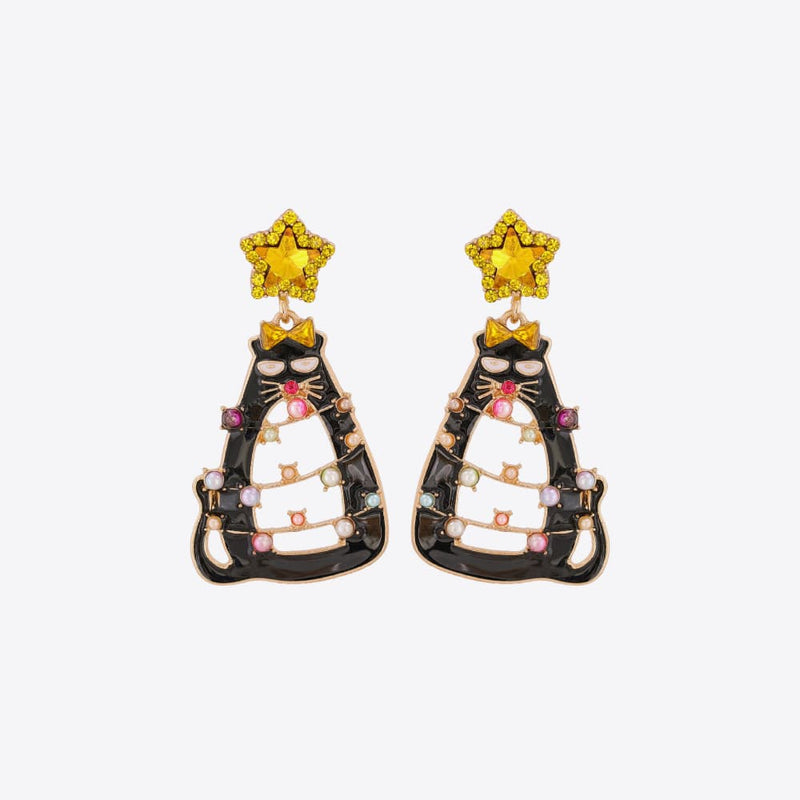 Rhinestone Alloy Cat Earrings