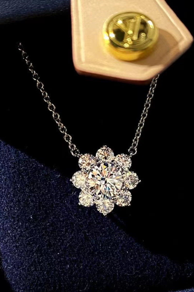 1 Carat Moissanite Floral Pendant Necklace