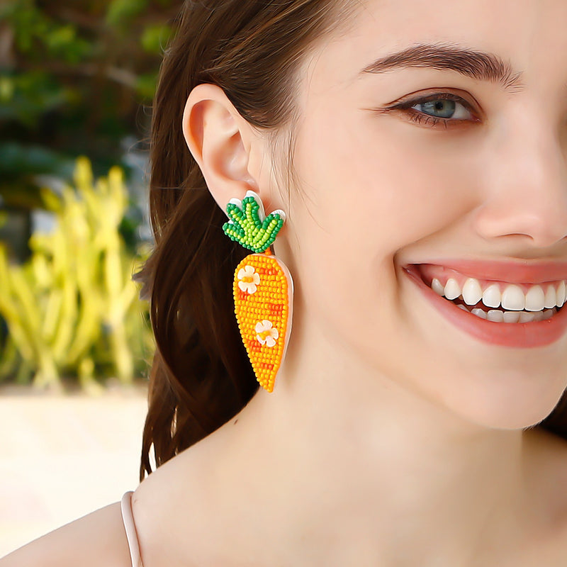 Stainless Steel Beaded Sequin Carrot Earrings