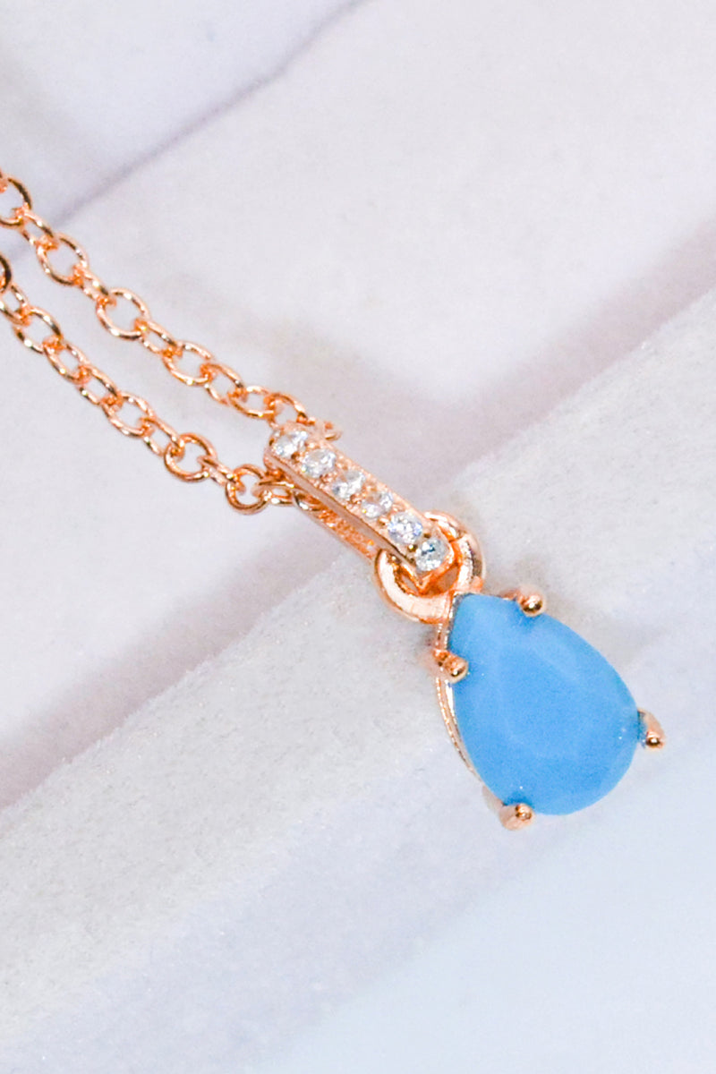 Teardrop Turquoise 4-Prong Pendant Necklace