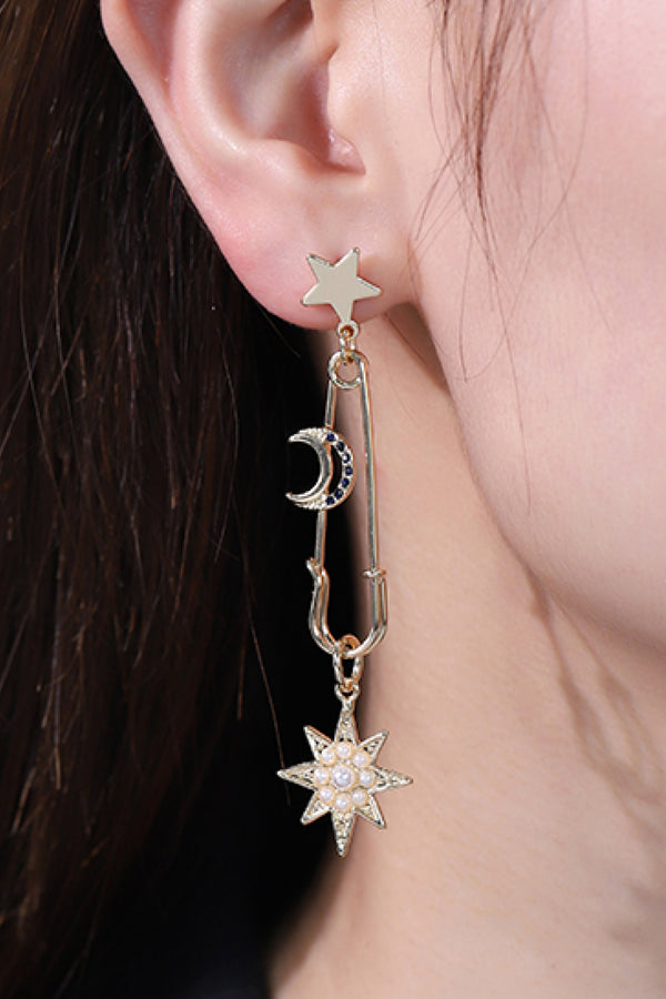 5-Pair Wholesale Inlaid Pearl Star and Moon Drop Earrings