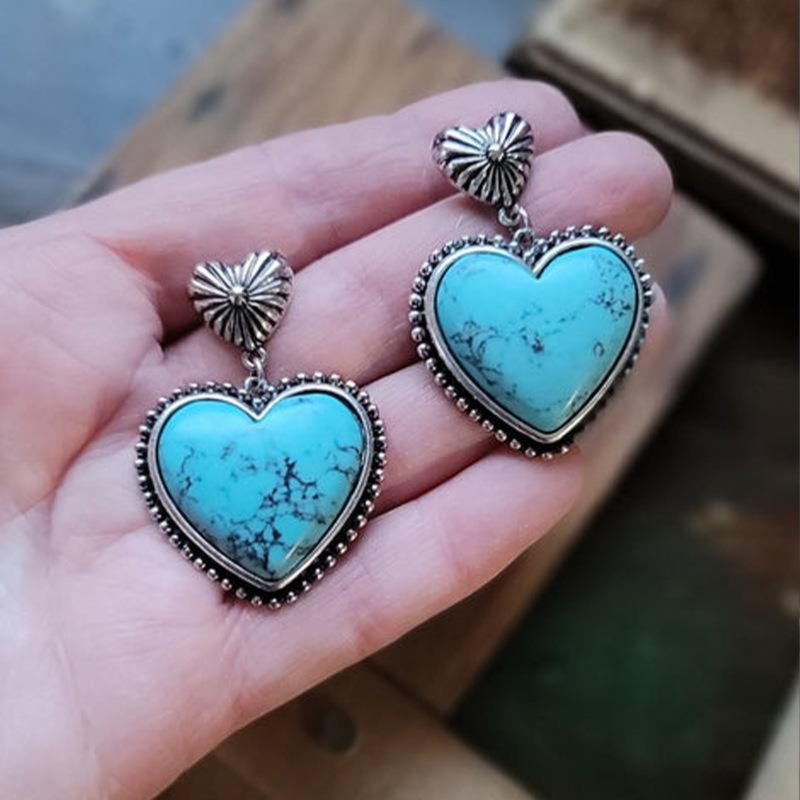 Artificial Turquoise Alloy Heart Dangle Earrings