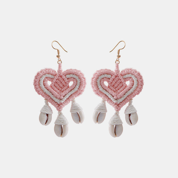 Cotton Thread Shell Heart Dangle Earrings