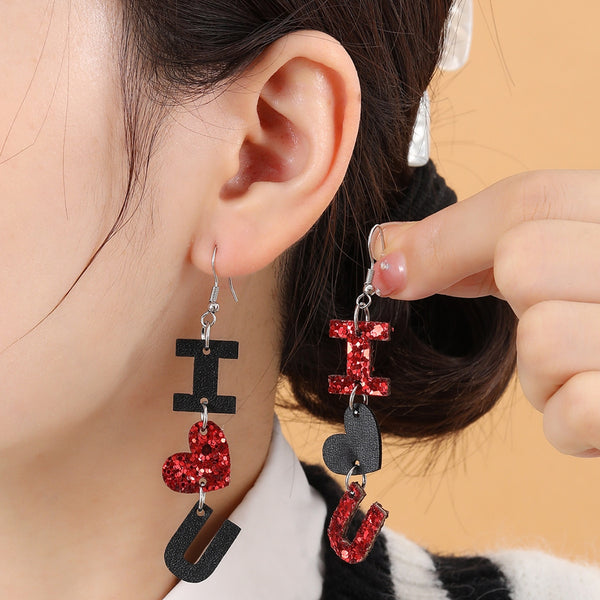 PU Leather Iron Hook Dangle Earrings