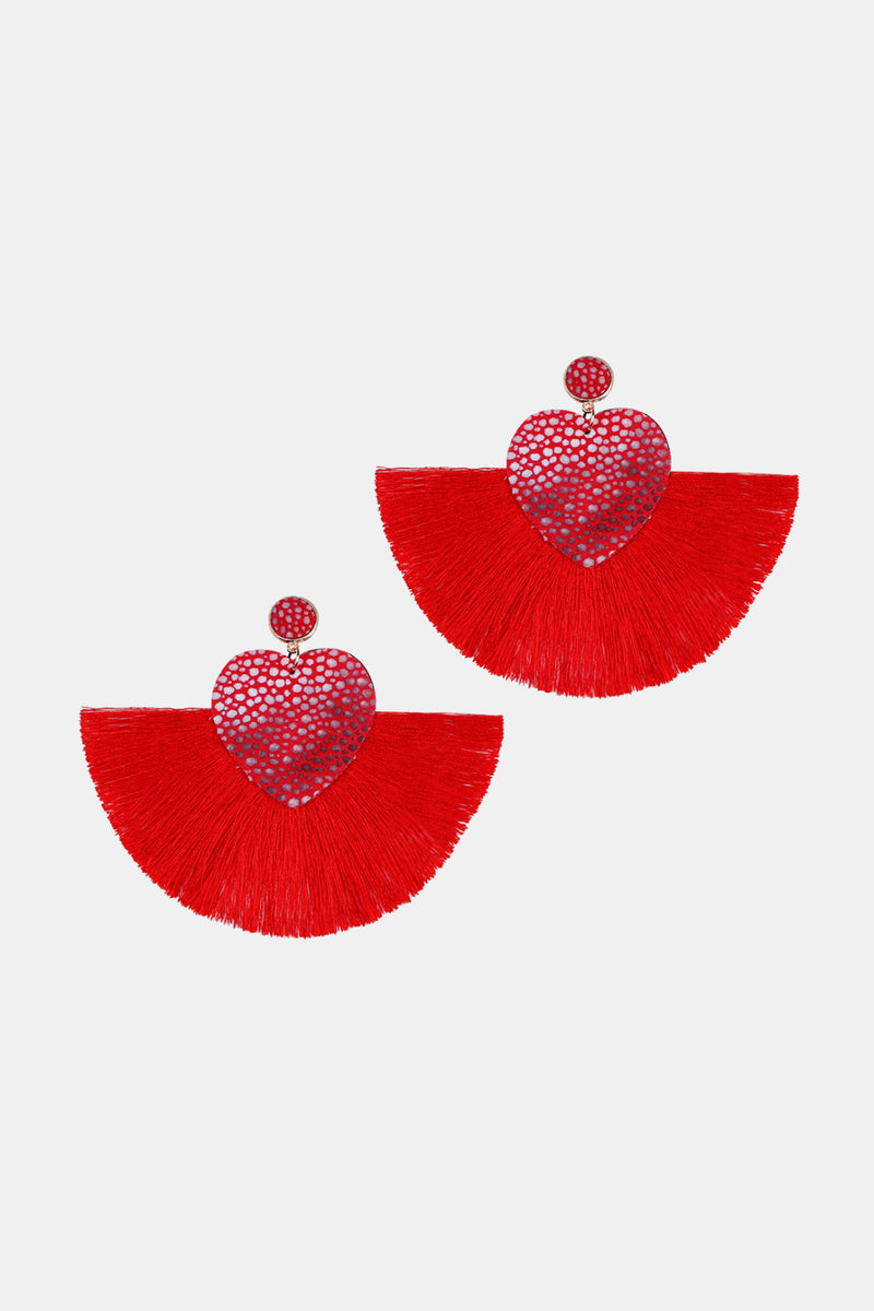 Heart Shape Fringed Dangle Earrings