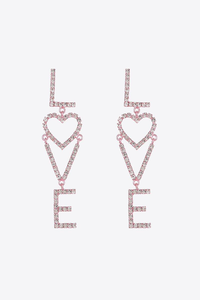 LOVE Glass Stone Zinc Alloy Earrings