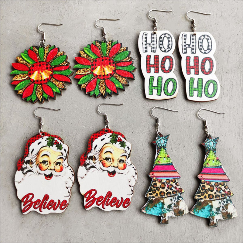 Christmas Themed Wood Dangle Earrings