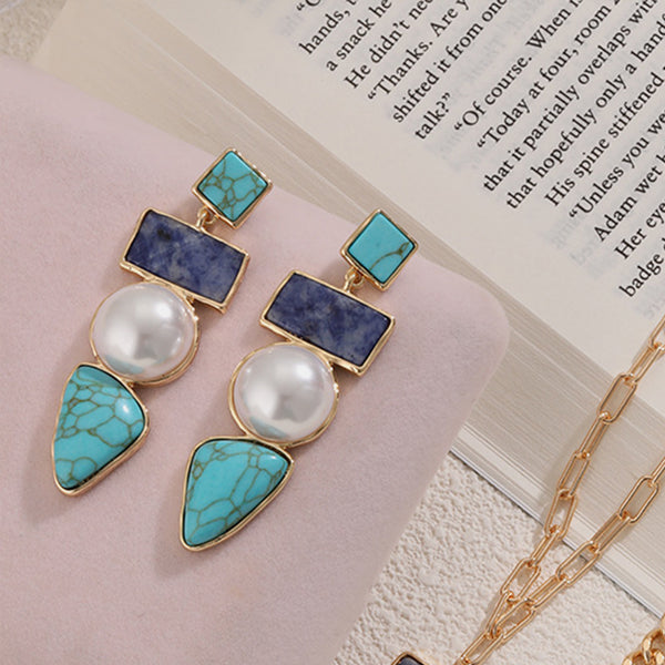 Geometric Imitation Gemstone Alloy Earrings