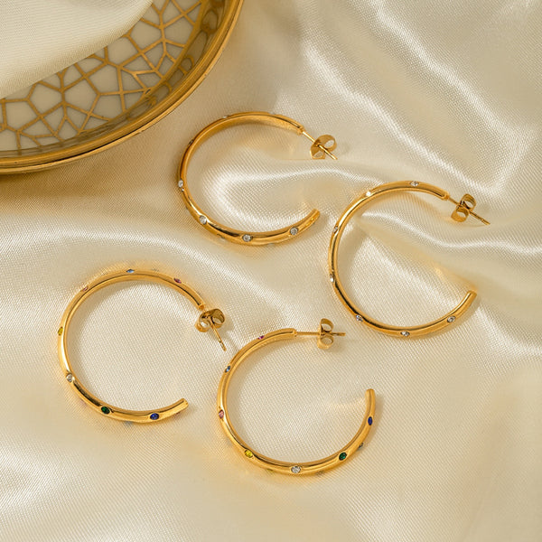 Zircon 18K Gold-Plated C-Hoop Earrings