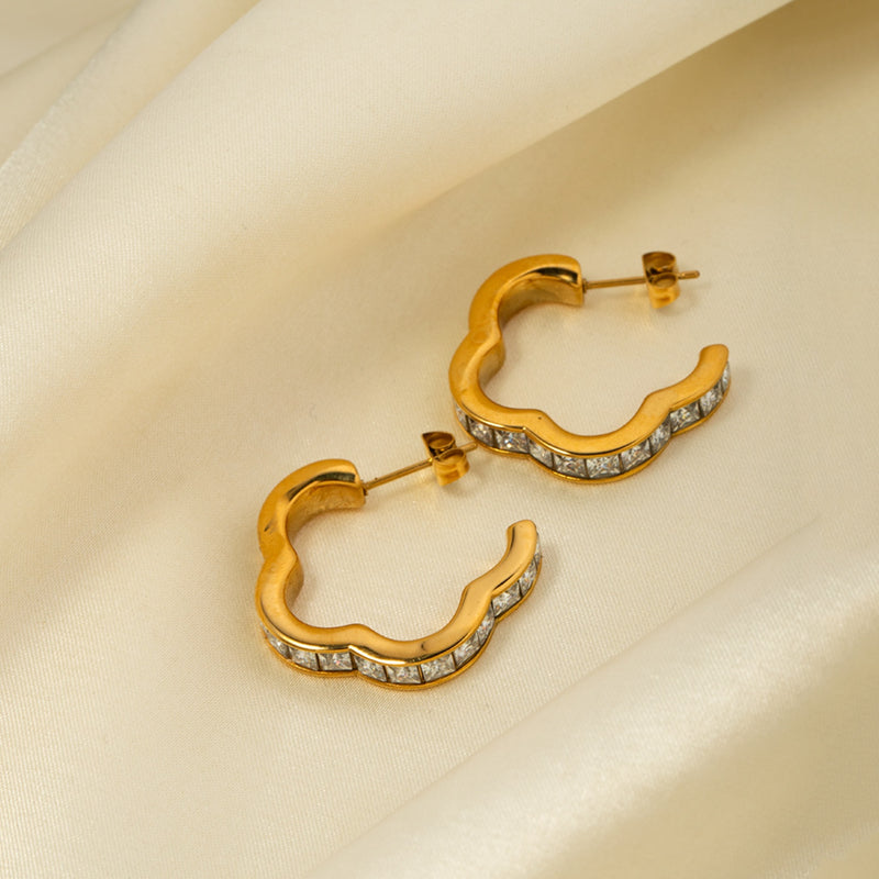 Stainless Steel Inlaid Zircon C-Hoop Earrings