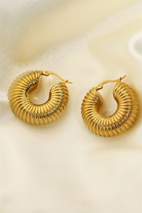 18K Gold-Plated Copper Ribbed Hoop Earrings