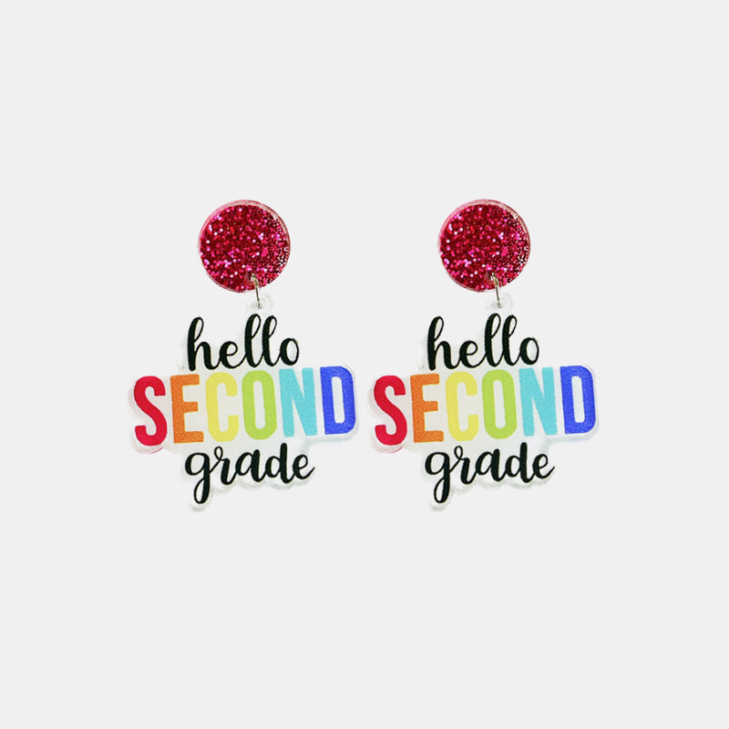 HELLO SECOND GRADE Acrylic Dangle Earrings