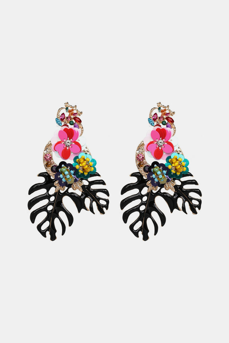 Leaf & Flower Shape Zinc Alloy Dangle Earrings