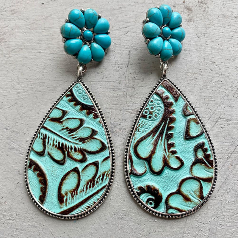 Turquoise Flower Teardrop Earrings