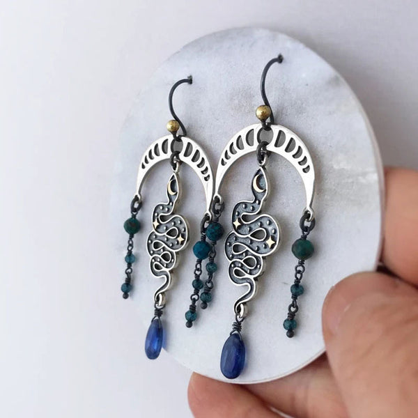 Snake & Moon Alloy Earrings