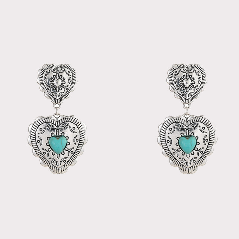 Artificial Turquoise Heart Dangle Earrings